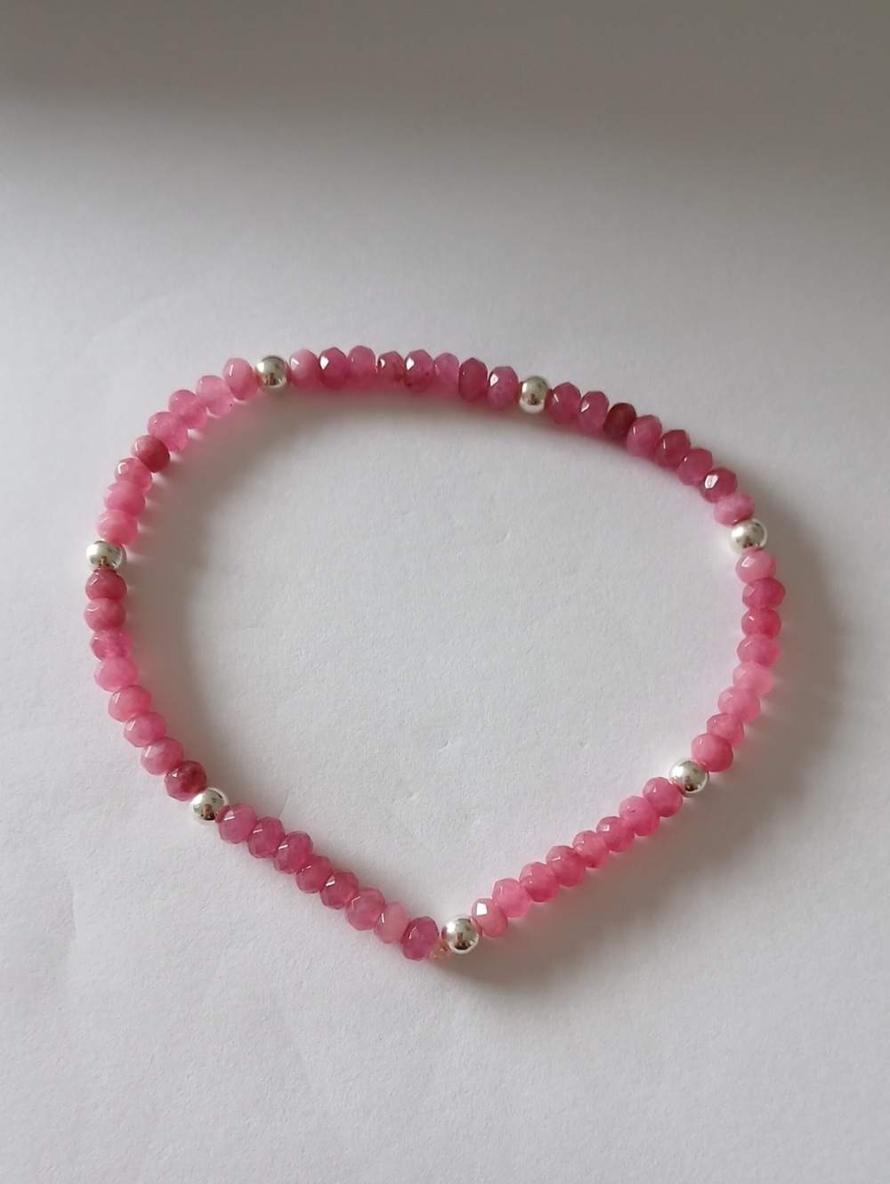 Pink Tourmaline Natural Gemstone Beaded Bracelet with Sterling Silver Accents